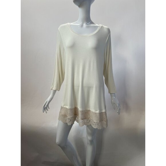 Lori Goldstein LOGO Womens Ivory Tunic Top With Lace Hem Detail Size 1X Soft Str - Picture 13 of 16